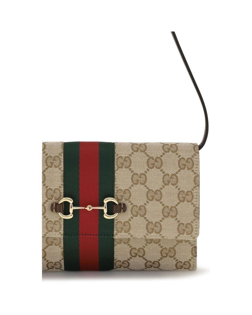 Gucci White Horsebit Web Wallet With Shoulder Strap