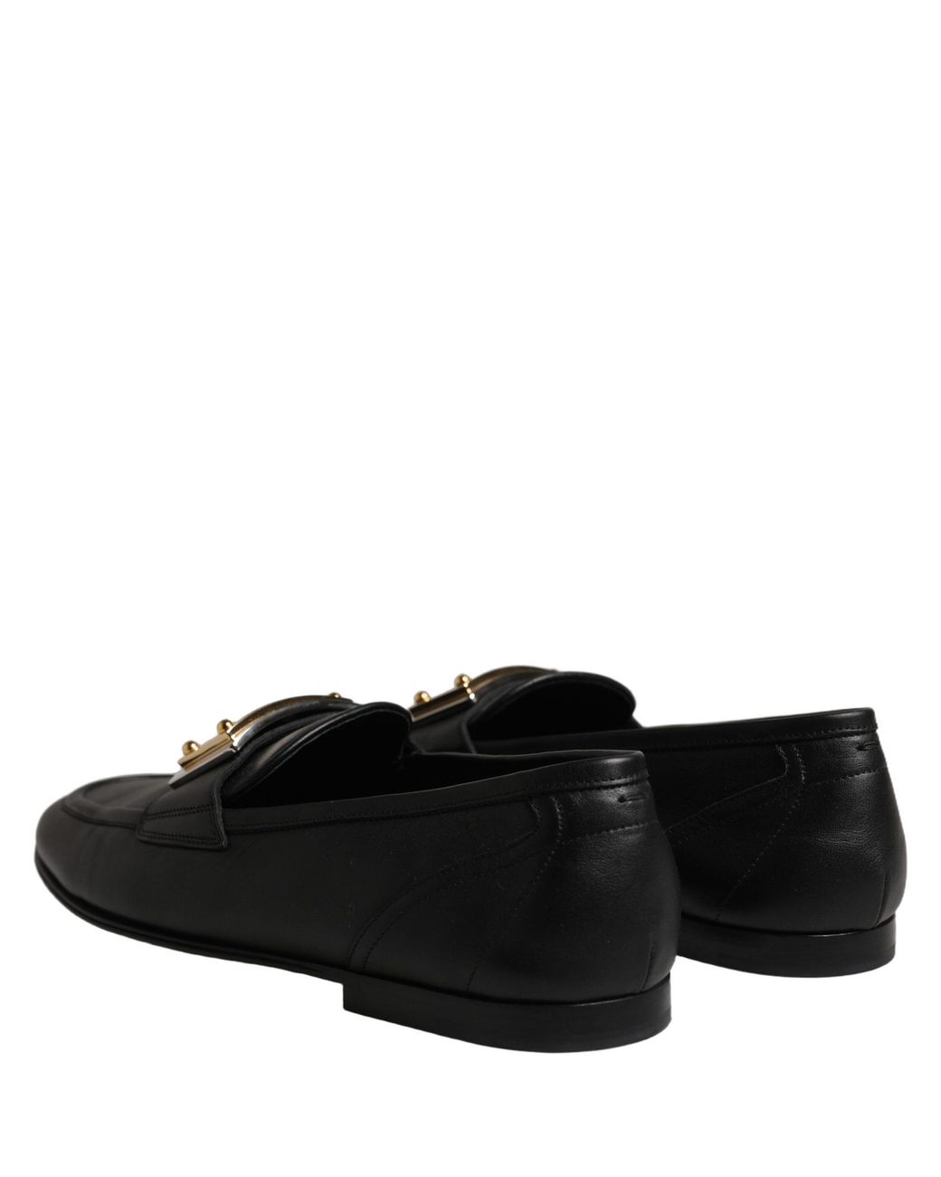 Dolce & Gabbana Black Leather Logo Plaque Loafers Shoes Calf for men