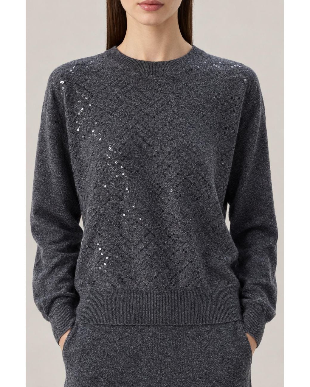 Brunello Cucinelli Gray Lead Wool Silk Blend Sweater Clothing