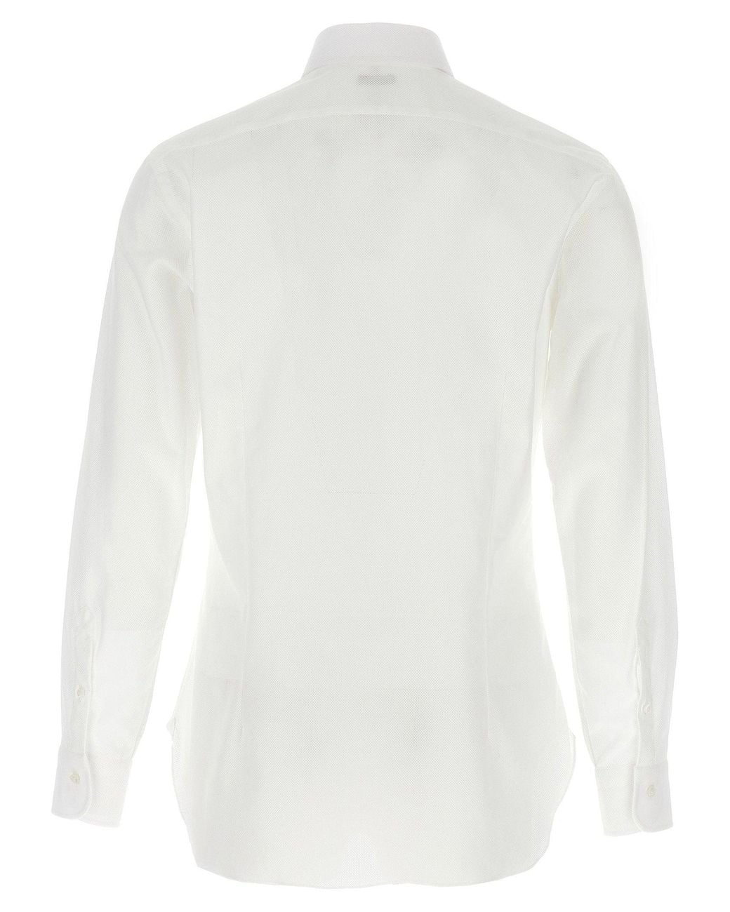 Barba Napoli White Honeycomb Cotton Shirt for men