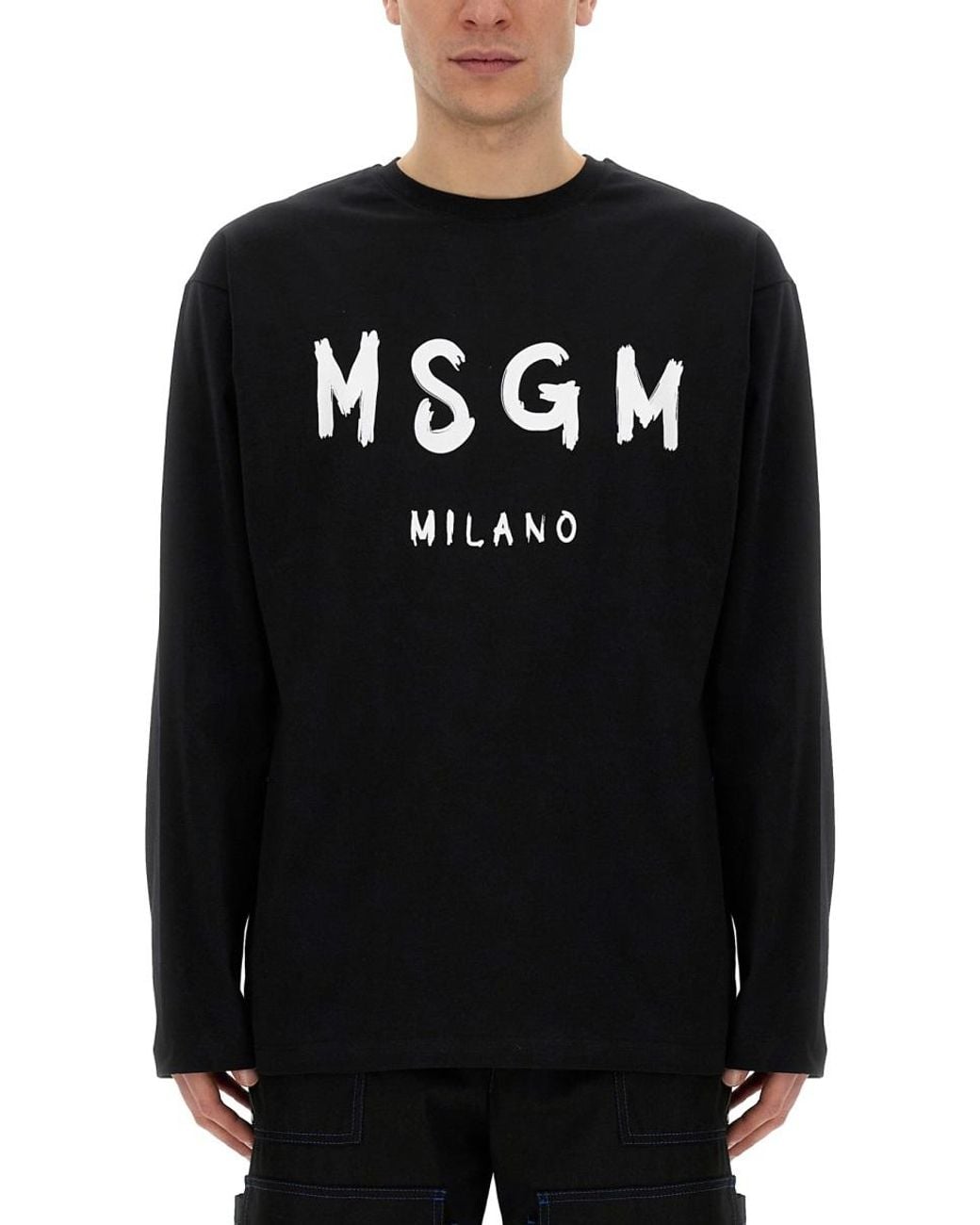 MSGM Black T-Shirt With Brushed Logo for men