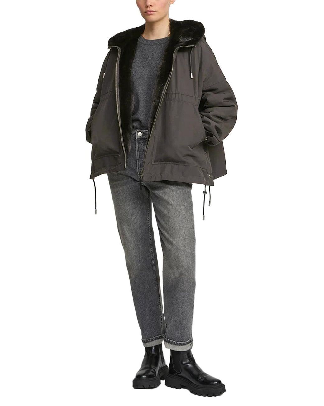 Yves Salomon Black Reversible Parka Mink Mahogany