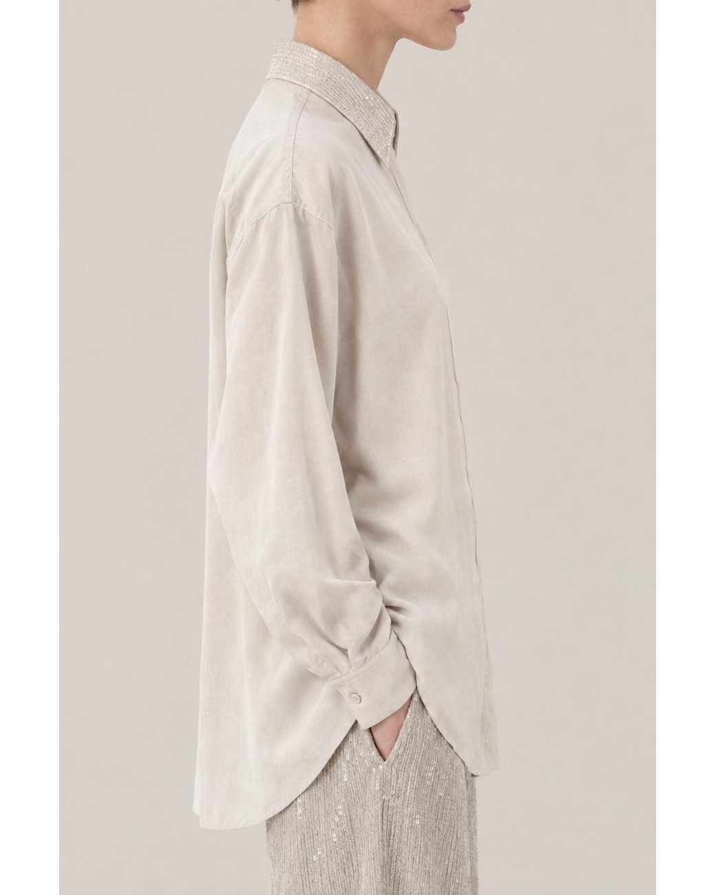 Brunello Cucinelli Natural Sand Silk Relaxed Shirt