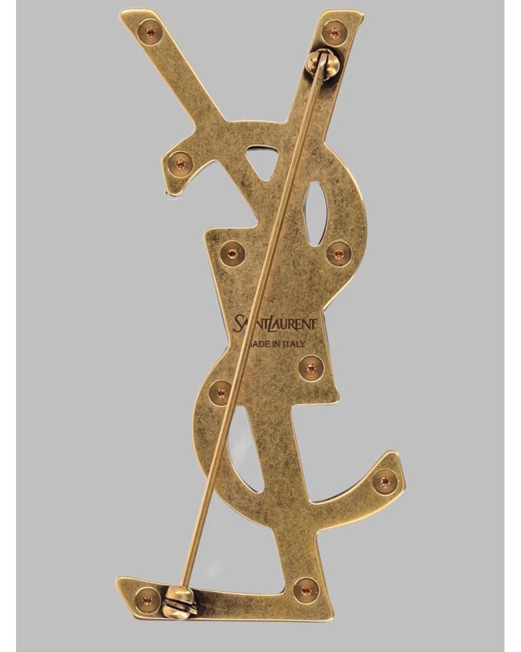 Saint Laurent Black Brooch Cassandre Lamb Leather Brooches & Pins