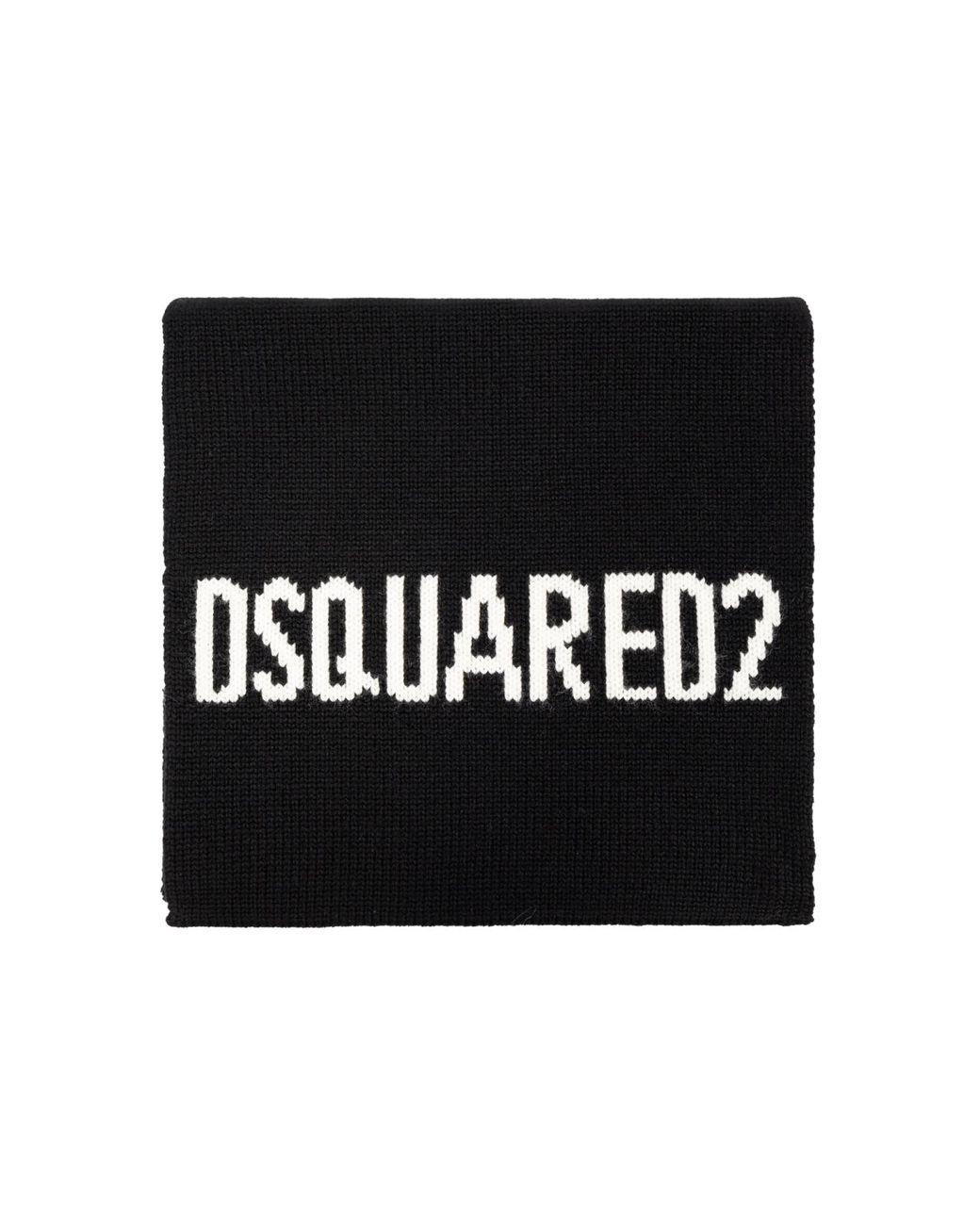 DSquared² Black Logo Intarsia Knit Wool Scarf for men