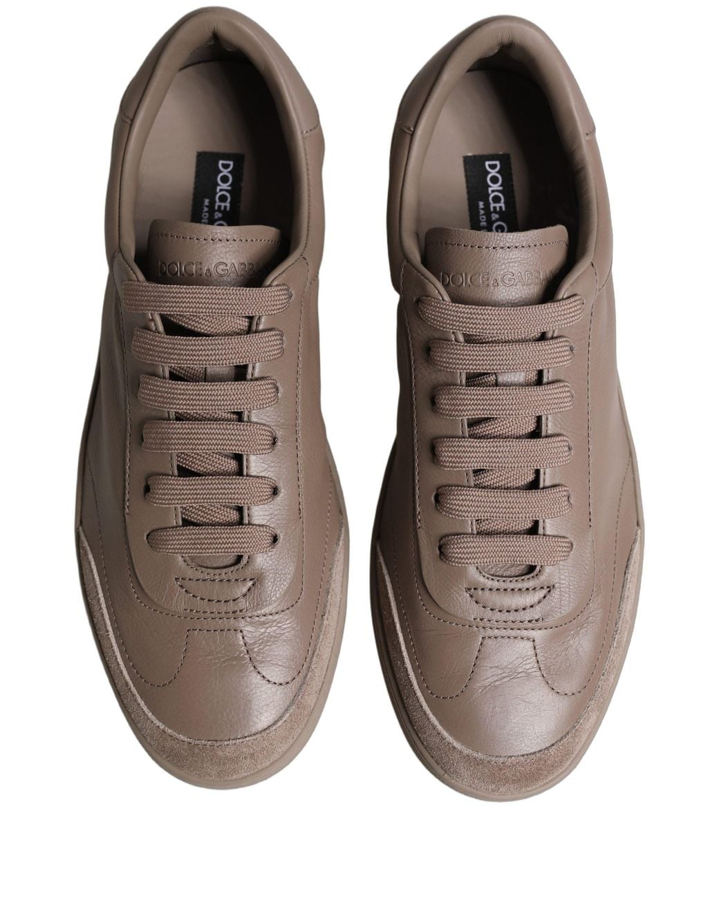 Dolce & Gabbana Gray Taupe Saint Tropez Low Top Sneakers Shoes Calf Leather for men