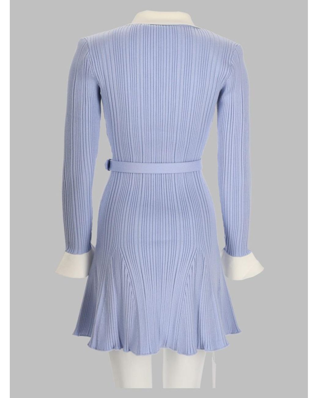 Self-Portrait Blue Ribbed Mini Dress Polyamide