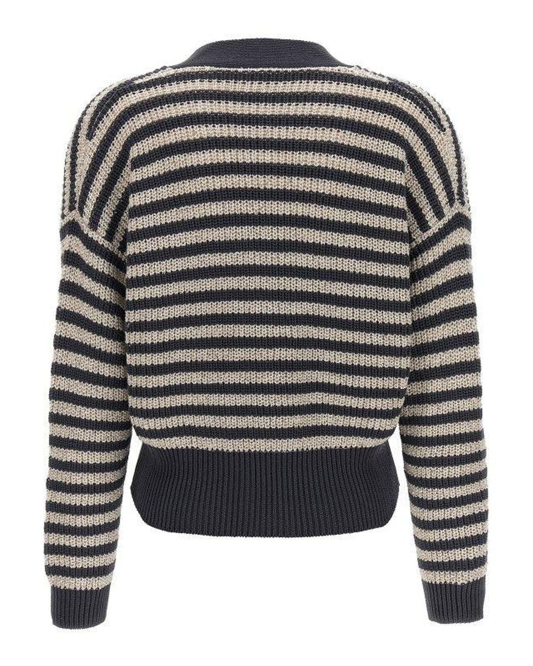 Brunello Cucinelli Black Ether Striped Button Front Sweater Clothing