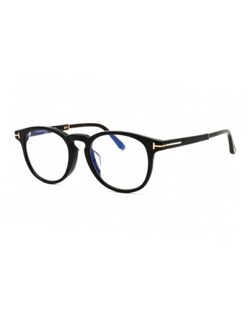 Tom Ford Black Eyeglasses Round Full Rim, Frame And Clear/-Light Block Lenses Lens Ft5891-F-B005