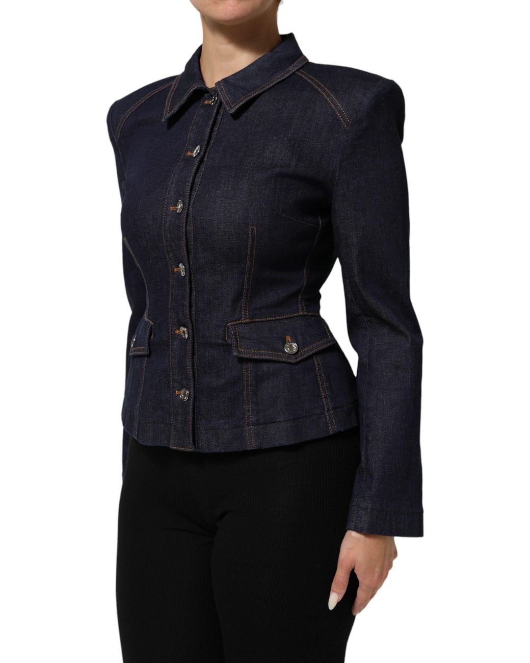 Dolce & Gabbana Blue Dark Cotton Collared Denim Coat Jacket Co+02+Elastomultyester Clothing