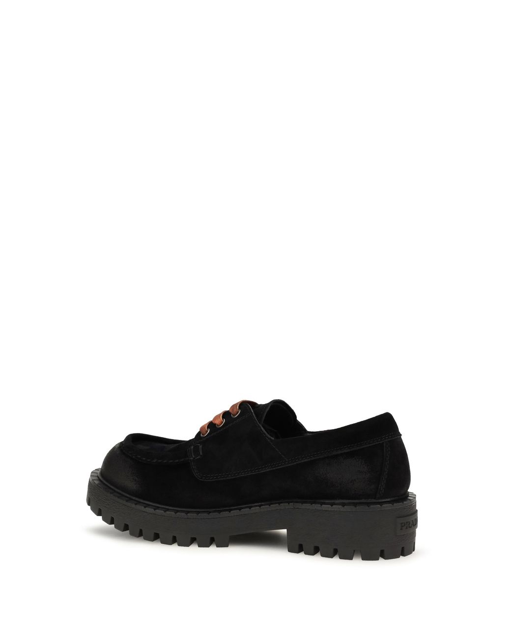 Prada Black Loafers Suede Lace-Up Upper: Shoes for men