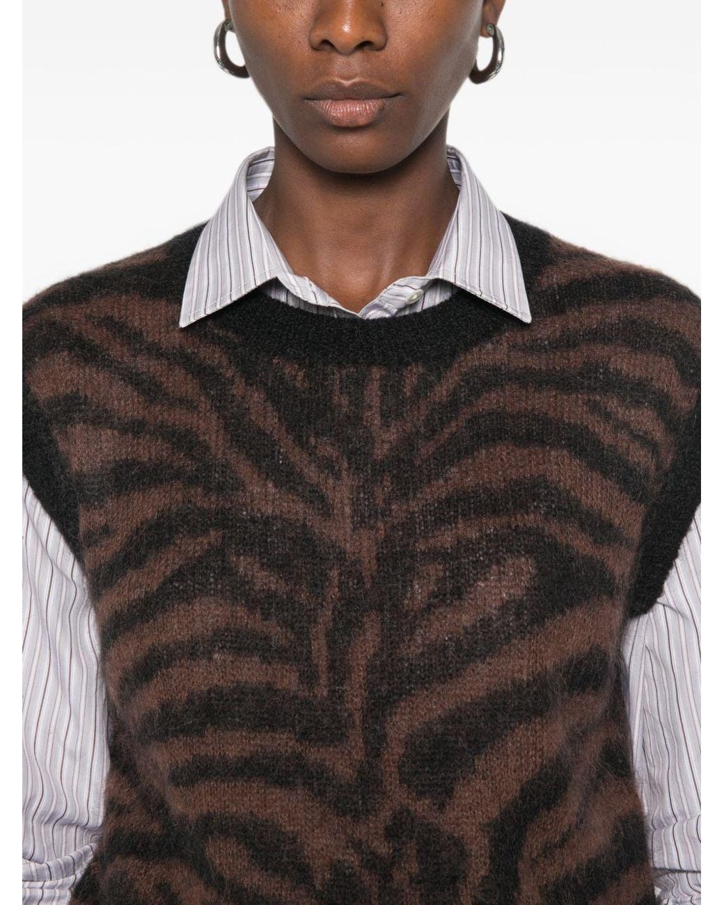 P.A.R.O.S.H. Black Zebra-Pattern Knit Tank Top