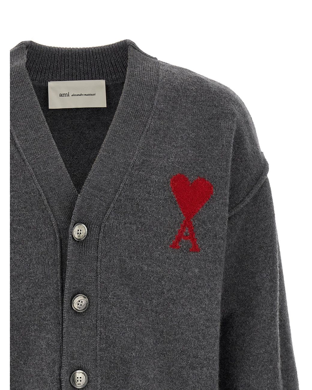 AMI Gray Wool Cardigan Clothing for men