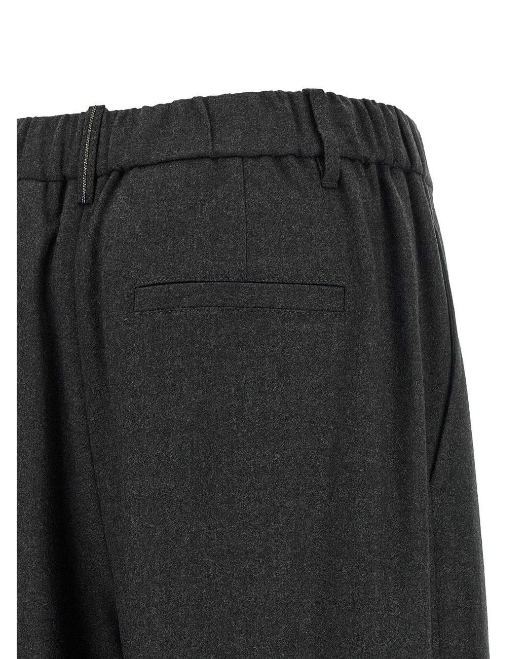 Brunello Cucinelli Black Double-Pleated Wool Trousers