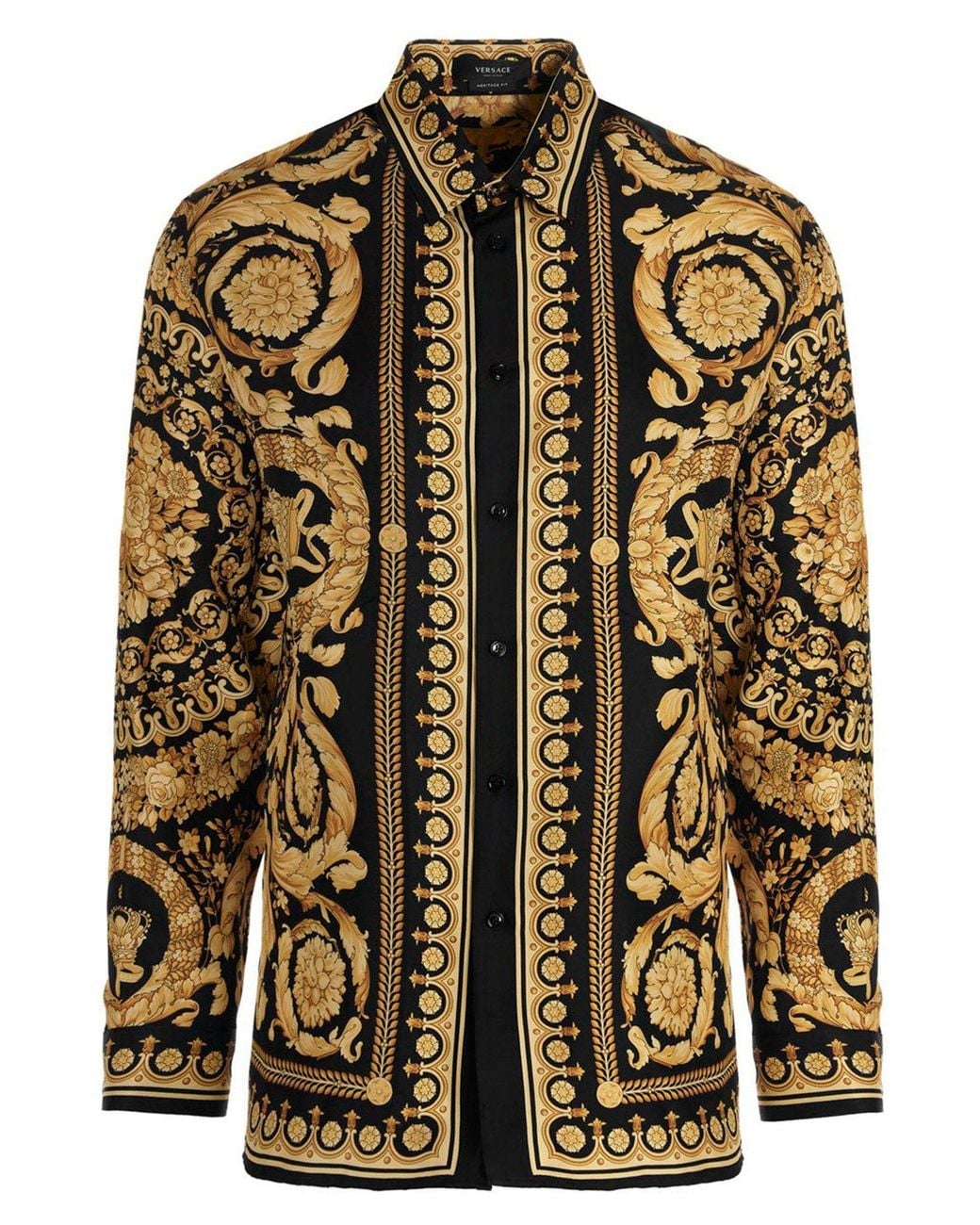 Versace Black Barocco-Print Silk Shirt for men