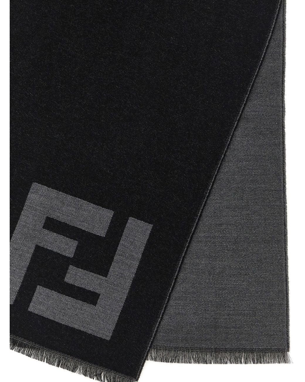 Fendi Black Ff Macro Wool Jacquard Scarf