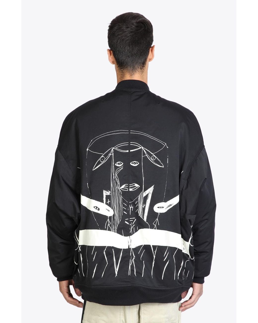 Rick Owens Jumbo Flight Black Nylon Bomber Jacket With Graphic