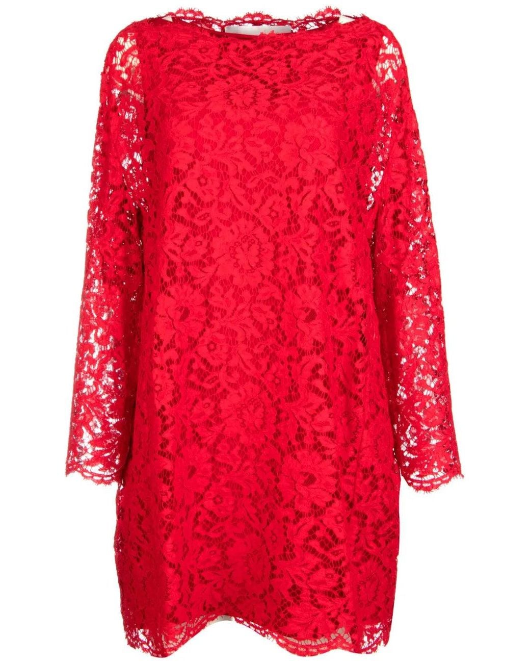 Valentino Red Floral-Lace Mini Dress