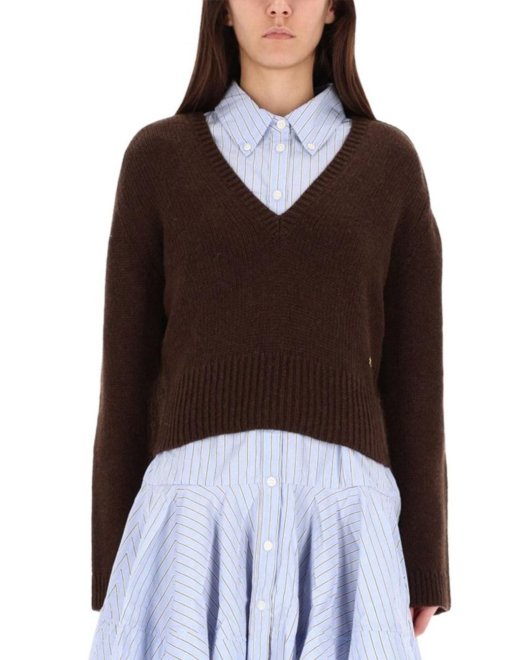 Ganni Brown Ganni Wool & Yak Blend V-Neck Sweater
