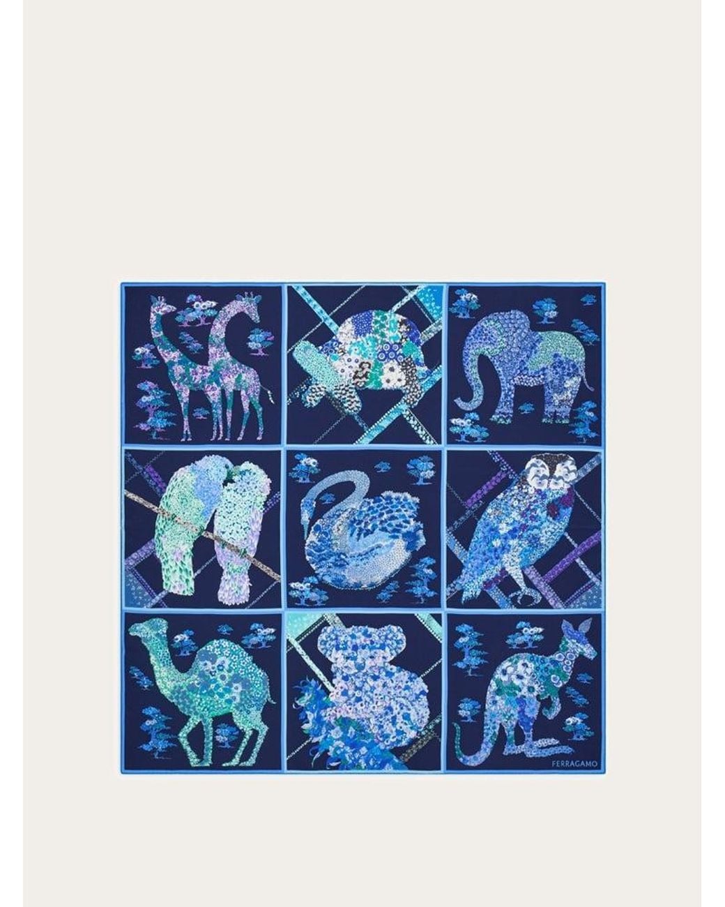 Ferragamo Blue Silk Printed Scarf Accessories & Slg