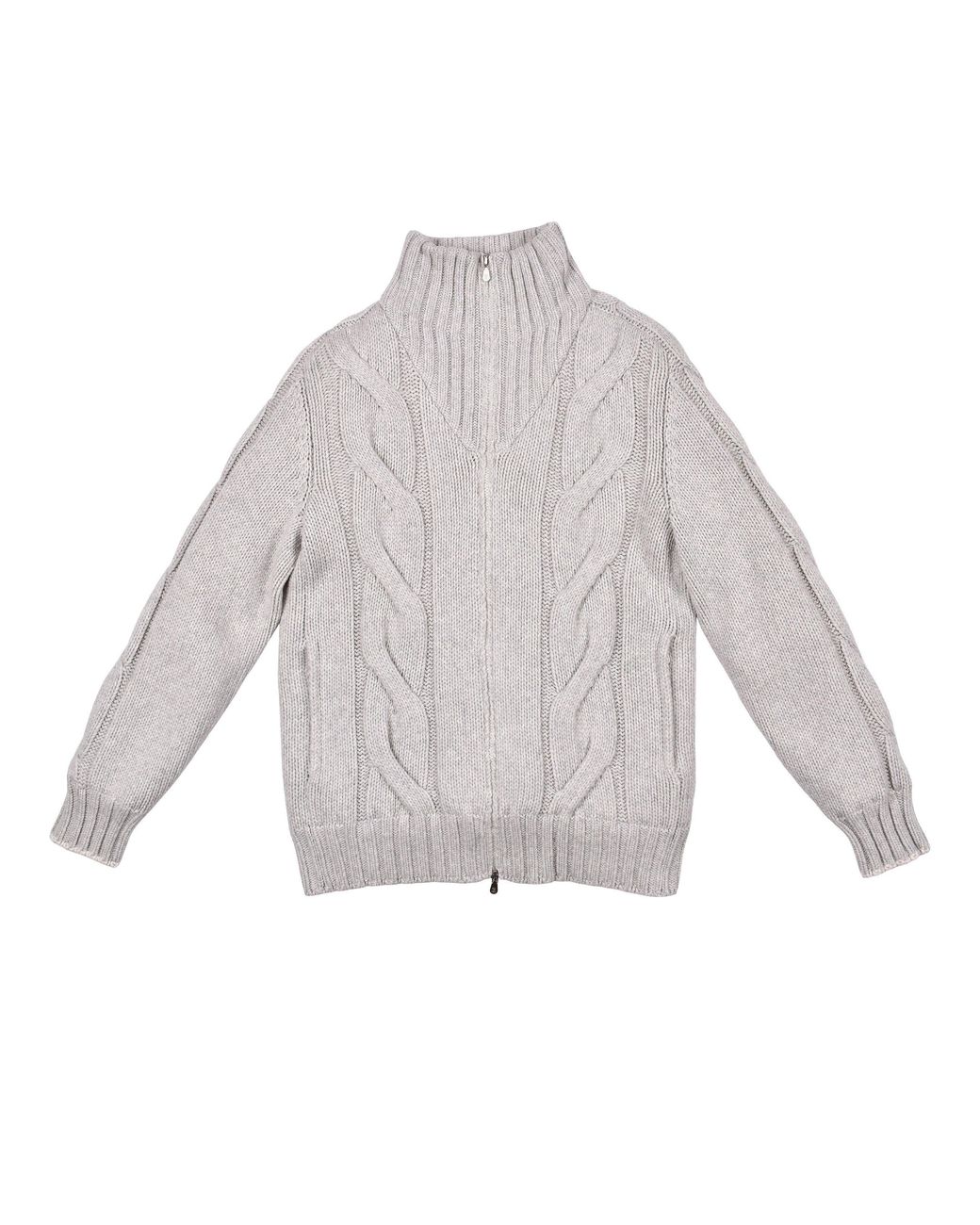 Brunello Cucinelli Gray Fog Wool Cable Knit Jacket Clothing for men