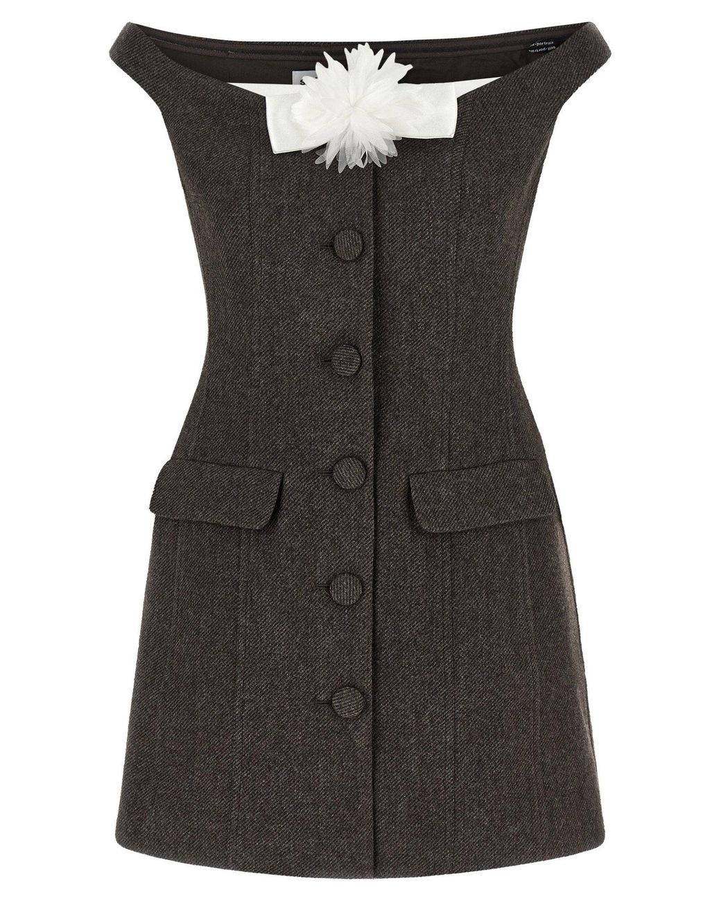 Self-Portrait Black Bardot Neckline With Floral Appliqué Dress