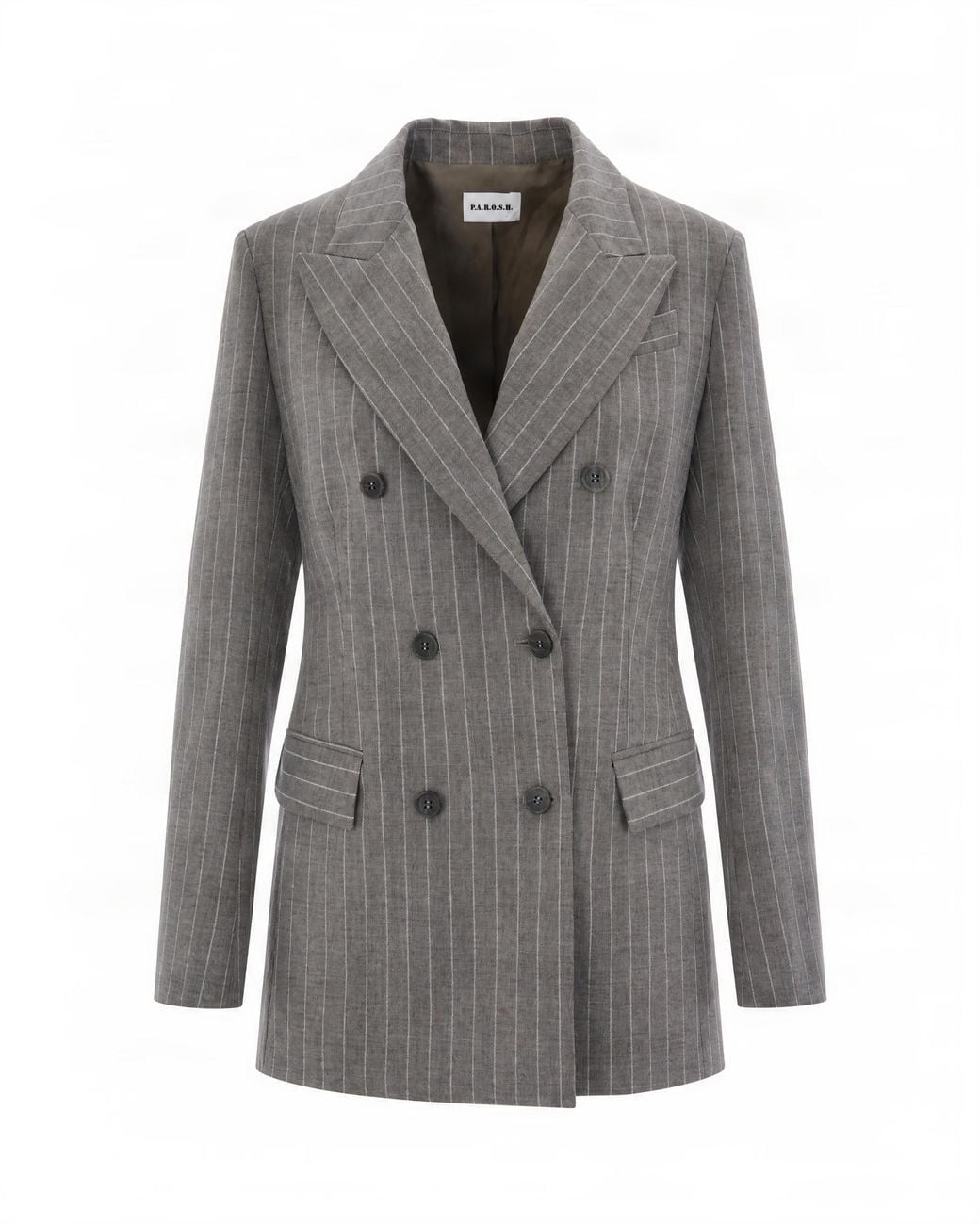 P.A.R.O.S.H. Gray P.A.R.O..H. Double-Breasted Pinstripe Blazer Wool Jacket