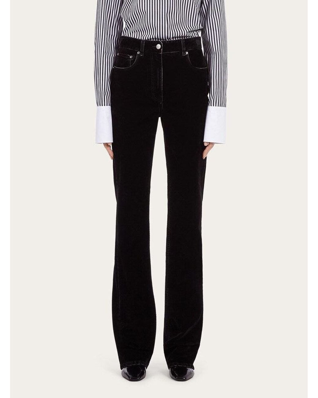 Ferragamo Black Flared Cotton Trousers