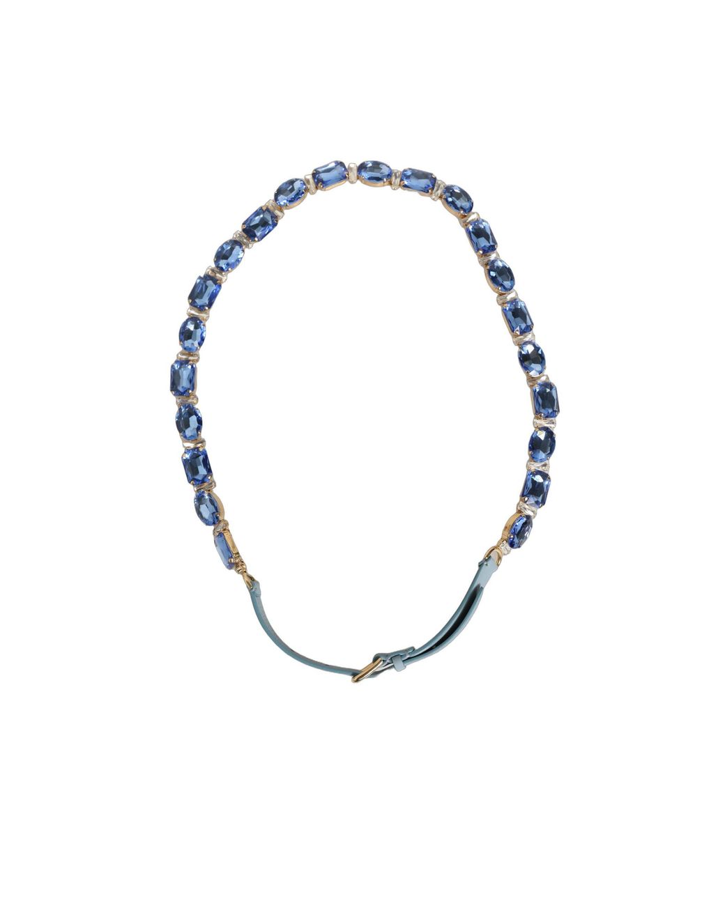 Dolce & Gabbana Blue Leather Crystal Chain Embellished Belt