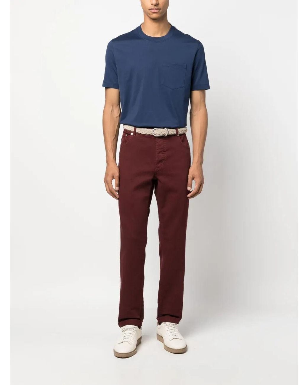 Brunello Cucinelli Red Burgundy Straight Leg Trousers for men