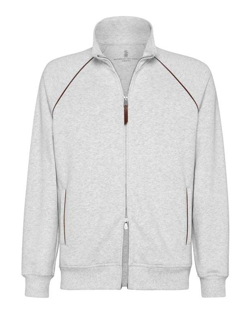 Brunello Cucinelli Gray Pearl Zip-Up Track Jacket for men