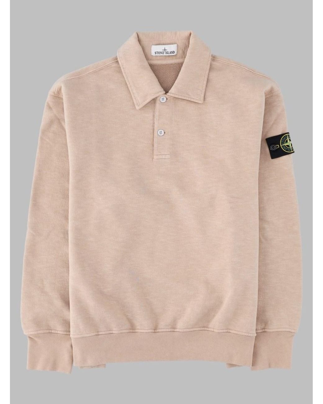 Stone Island Natural Oversized Polo Collar Sweatshirt Cotton Sweater for men