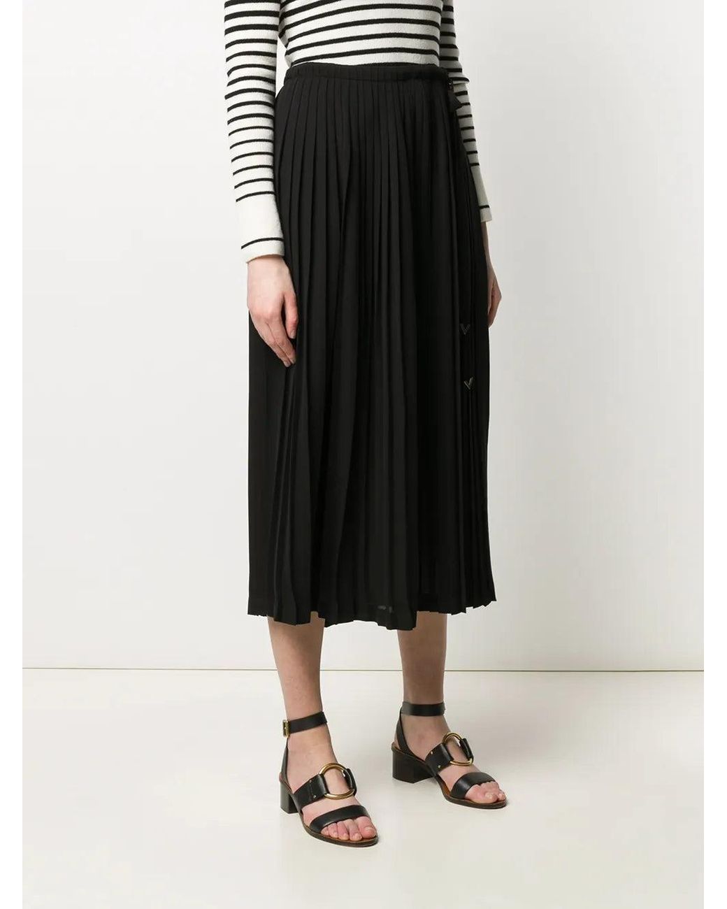 Valentino Black Pleated Midi Skirt