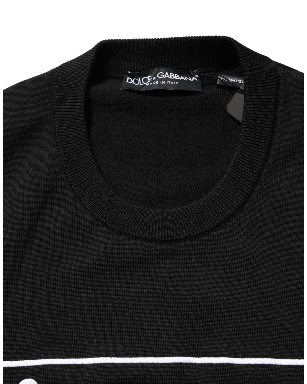 Dolce & Gabbana Black Graphic Logo Crew Neck Wool Pullover Sweater Virgin Clothing for men