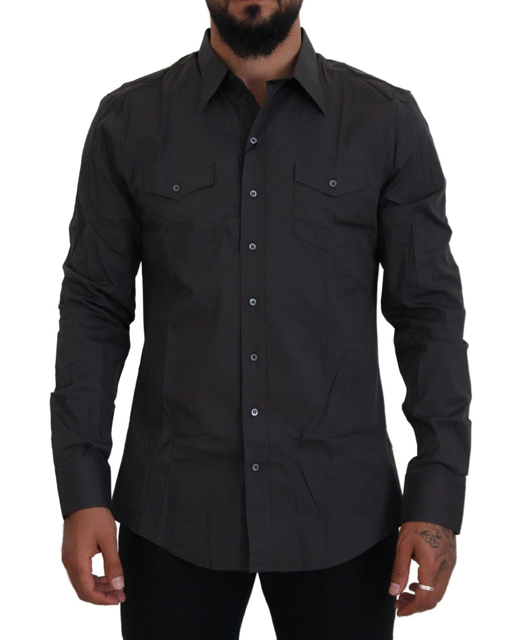 Dolce & Gabbana Black Sicilia Slim Fit Stretch Dress Shirt Cotton for men
