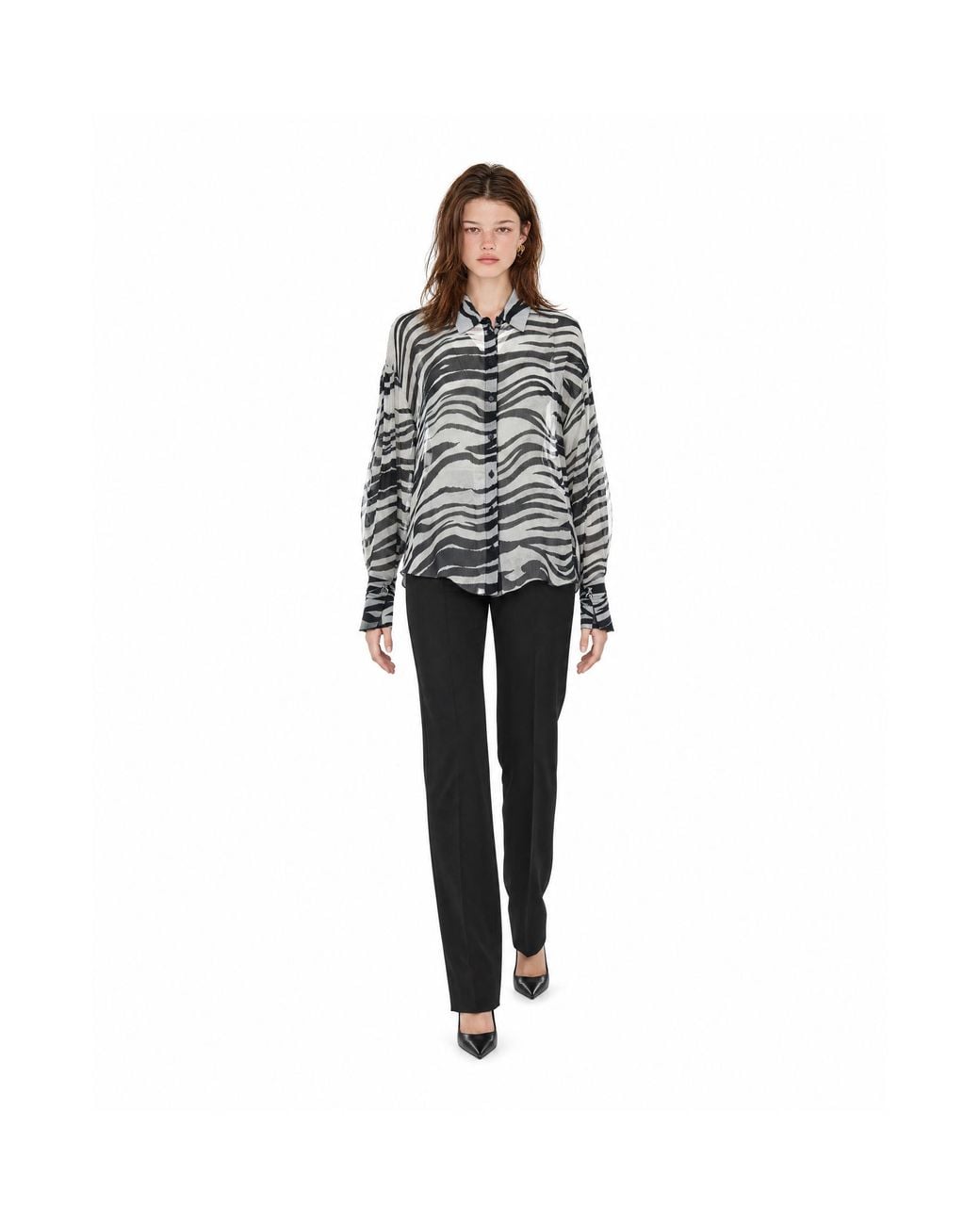 Patrizia Pepe Gray Shirt, Sheer Zebra Print
