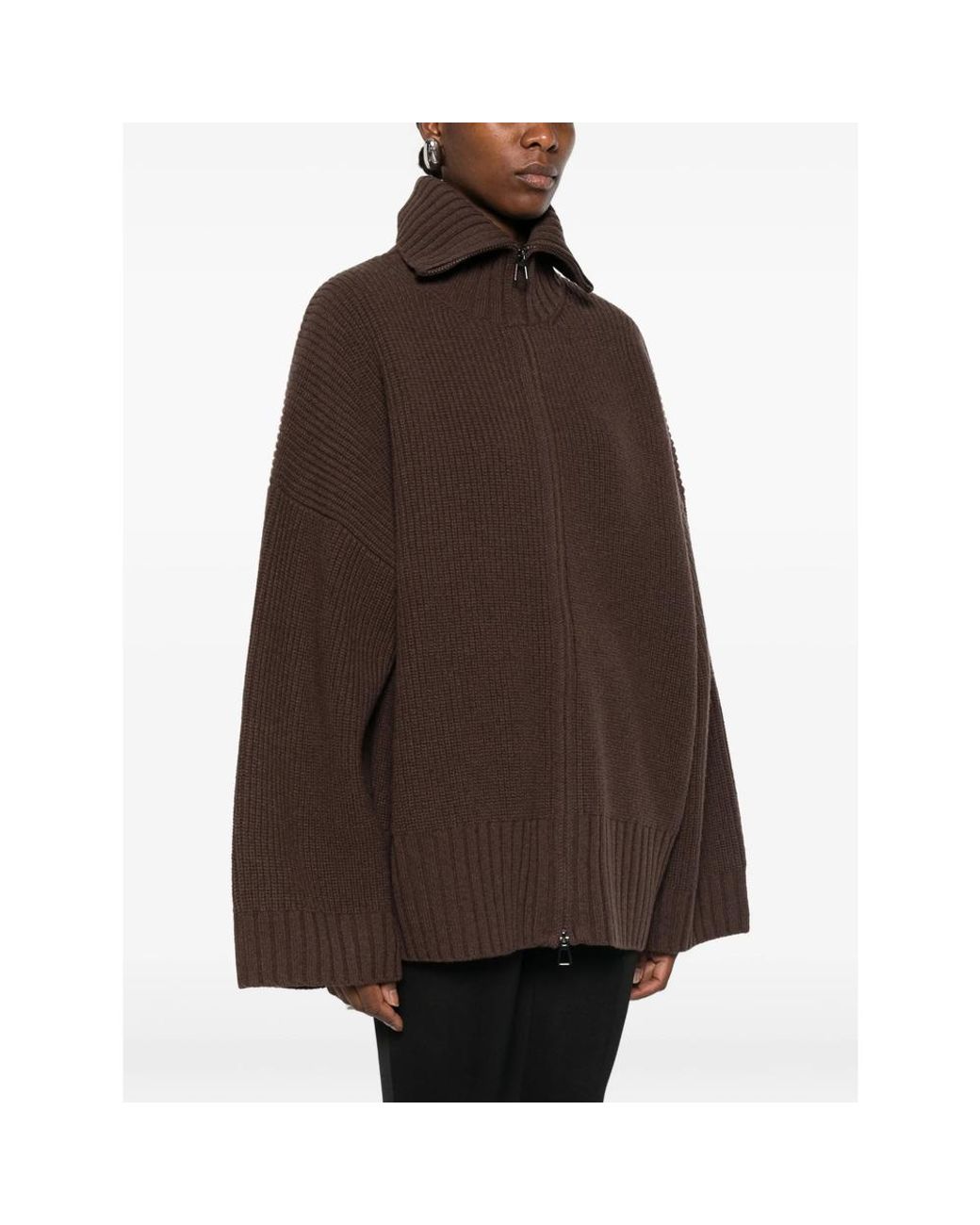 Frankie Shop Brown Zip-Up Cardigan Veda Wool Cardigans
