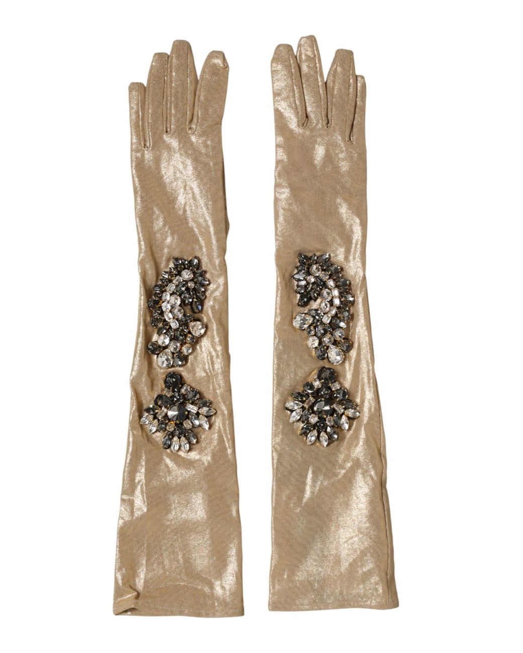 Dolce & Gabbana Natural Satin Crystal Elbow Length Mitten Gloves 02+Pa