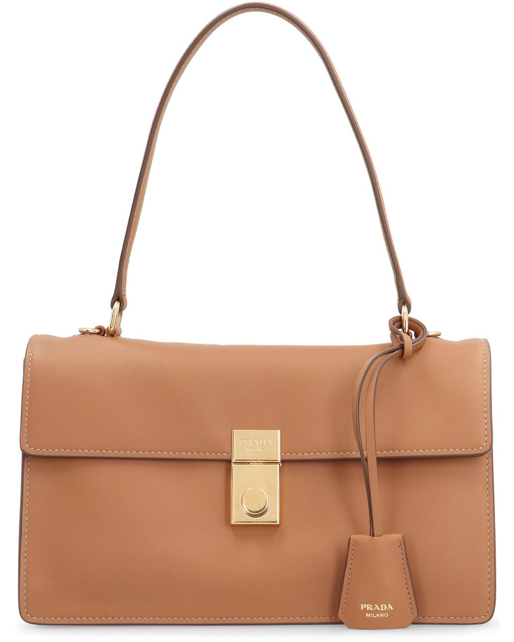 Prada Brown Leather Shoulder Bag Soft Sound Calf Handbags