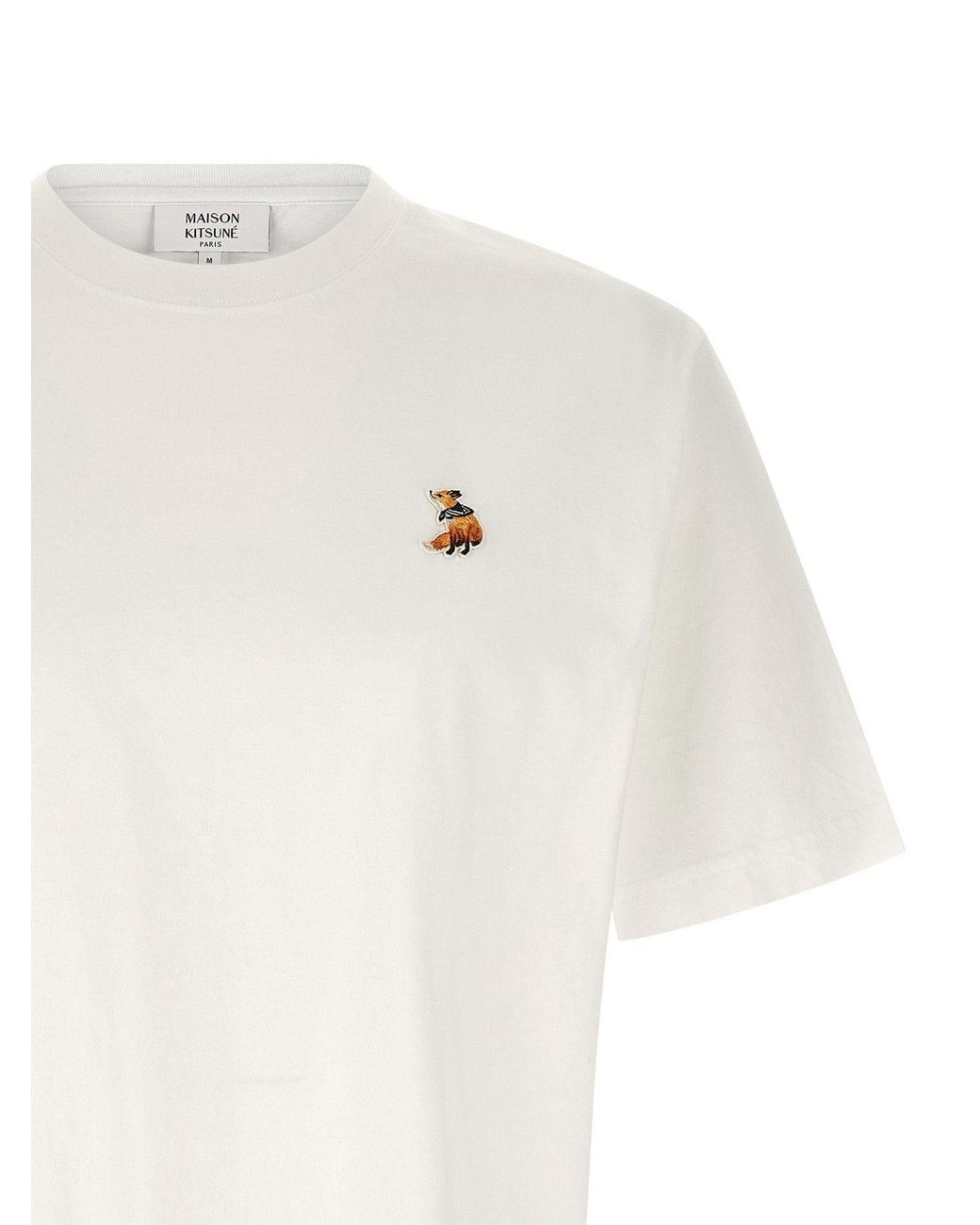 Maison Kitsuné White Embroidered Fox Logo T-Shirt for men