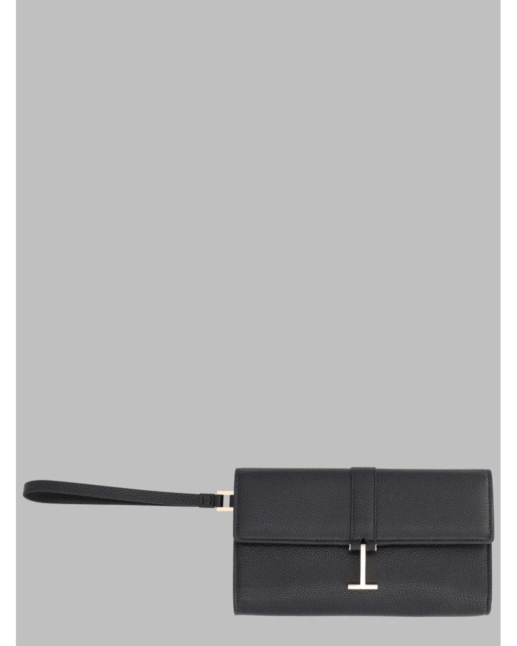 Tom Ford Gray Leather Wristlet Pouch Calf Wallets & Purses