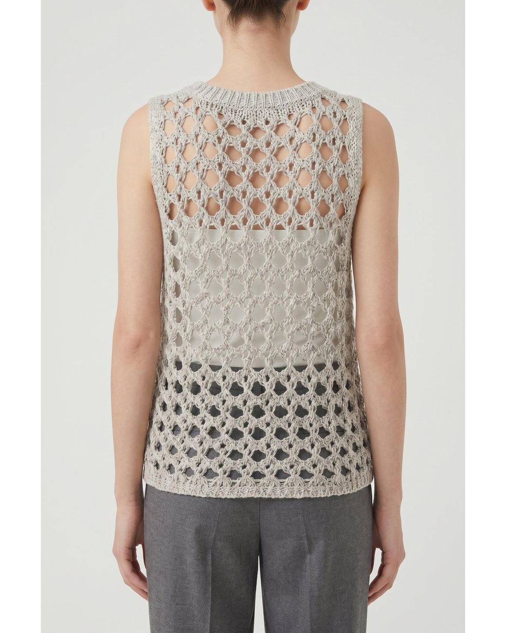 Brunello Cucinelli Gray Light Openwork Knit Sweater