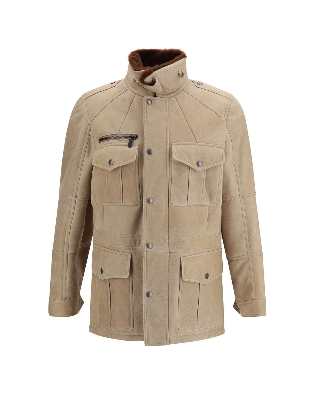 Brunello Cucinelli Natural Waxed Shearling Safari Jacket Sheep for men