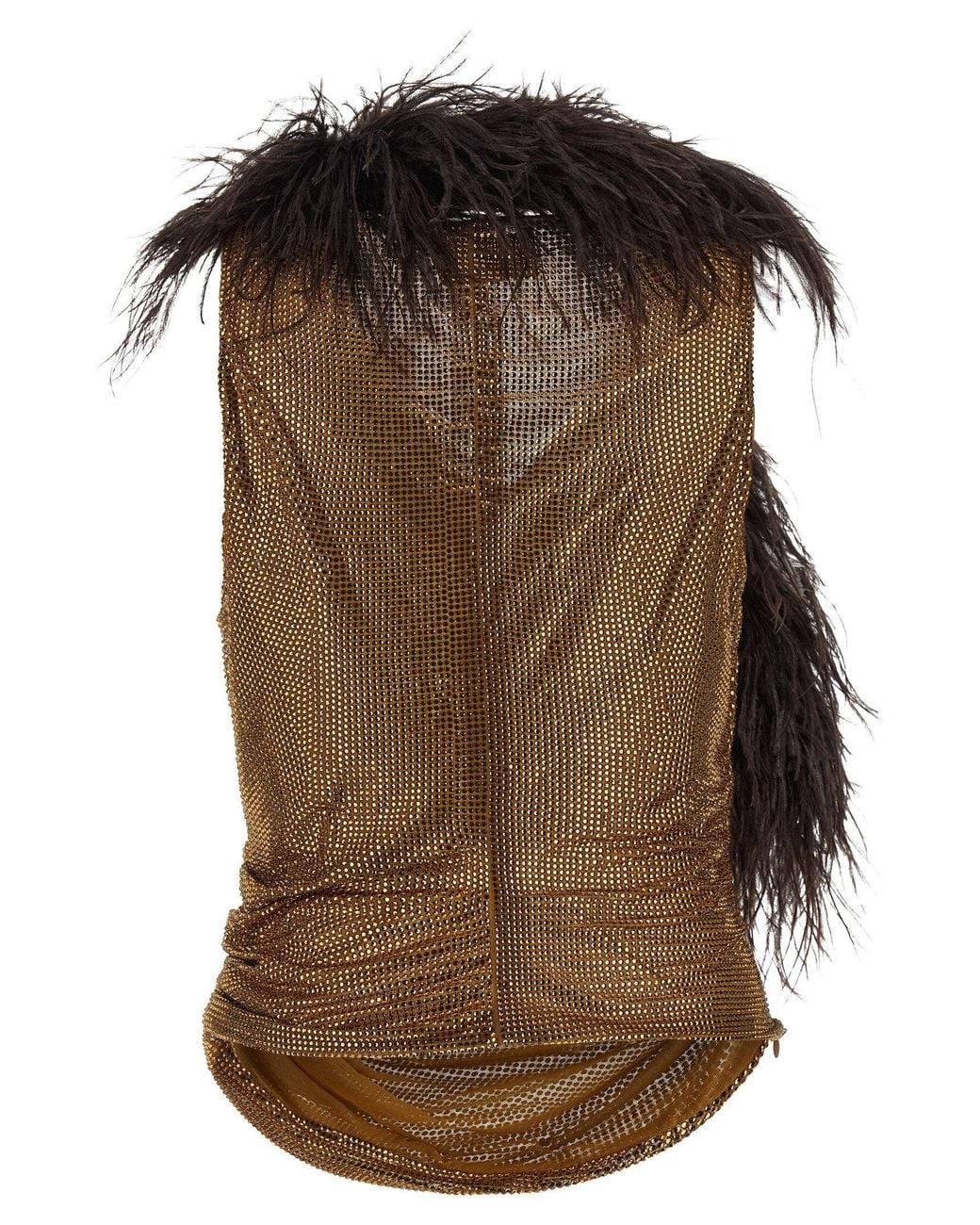 GIUSEPPE DI MORABITO Brown Feather-Trimmed Mesh Tank Top
