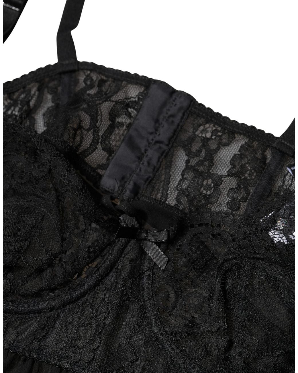 Dolce & Gabbana Black Silk Floral Lace Lingerie Top Underwear Cotton Nylon Rayon