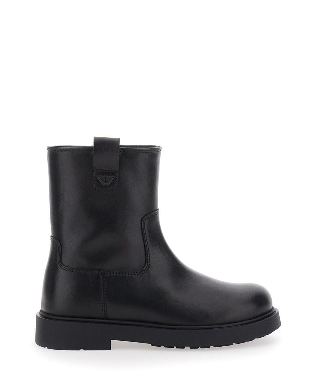 Emporio Armani Black Leather Boots With Logo Patch Calf for men