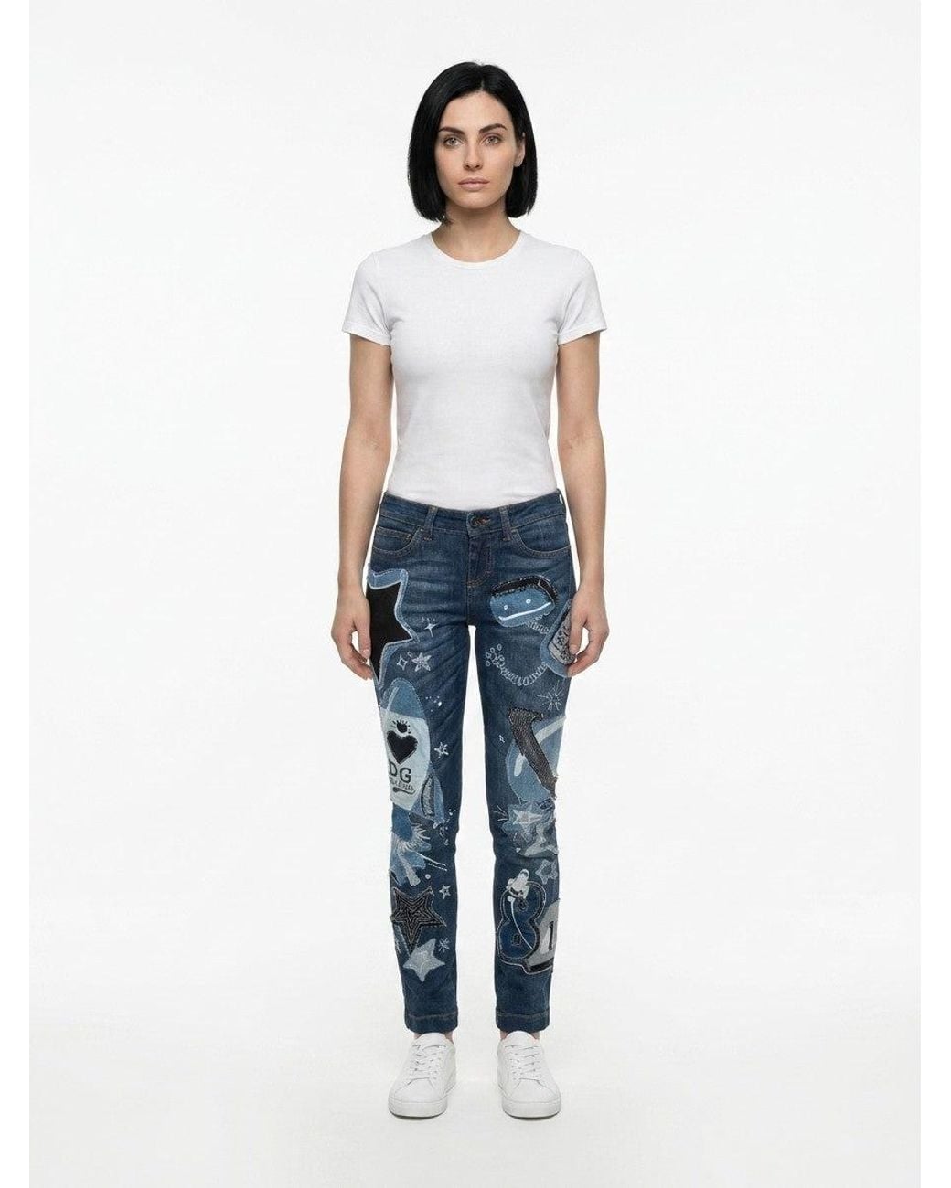 Dolce & Gabbana Blue Dolce & Gabbana Graphic-Print Denim Jeans