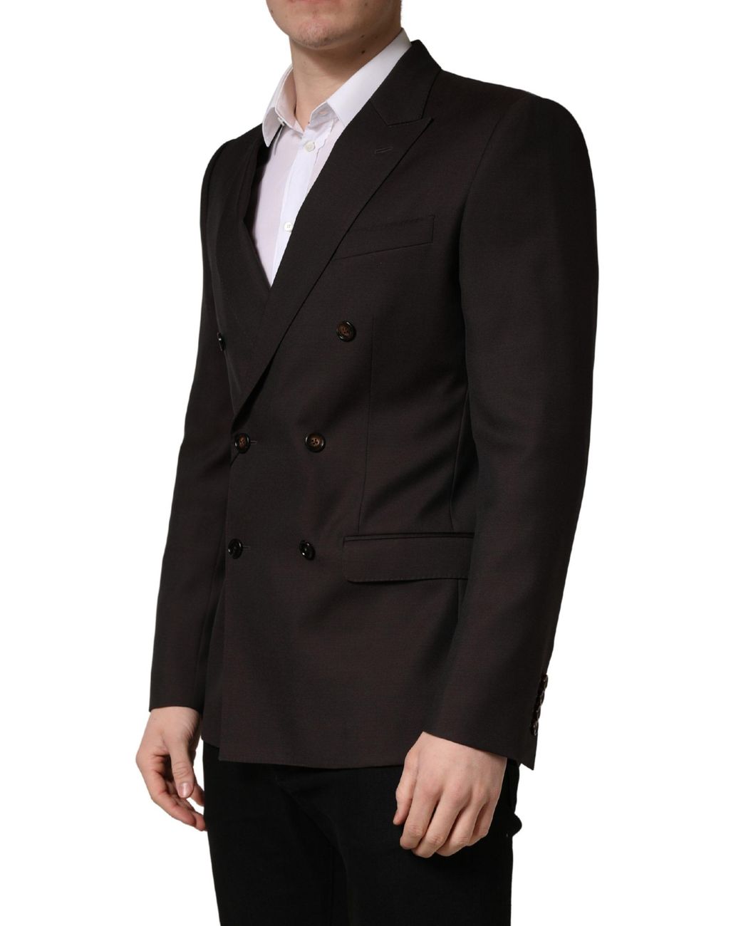 Dolce & Gabbana Black Dark Wool Double Breasted Suit Jacket Silk Virgin for men