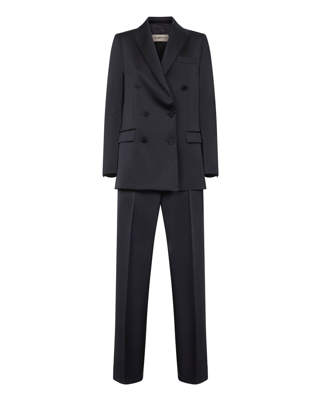 Blanca Vita Black Midnight Satin Suit Polyester Trouser Suits