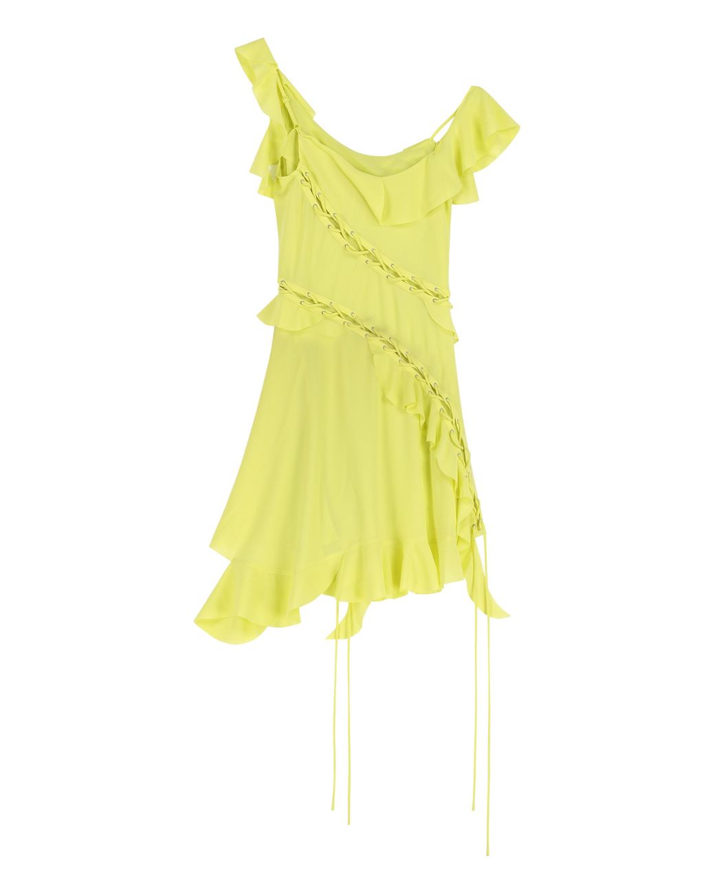 Acne Yellow Frill Lace-Up Dress Polyester